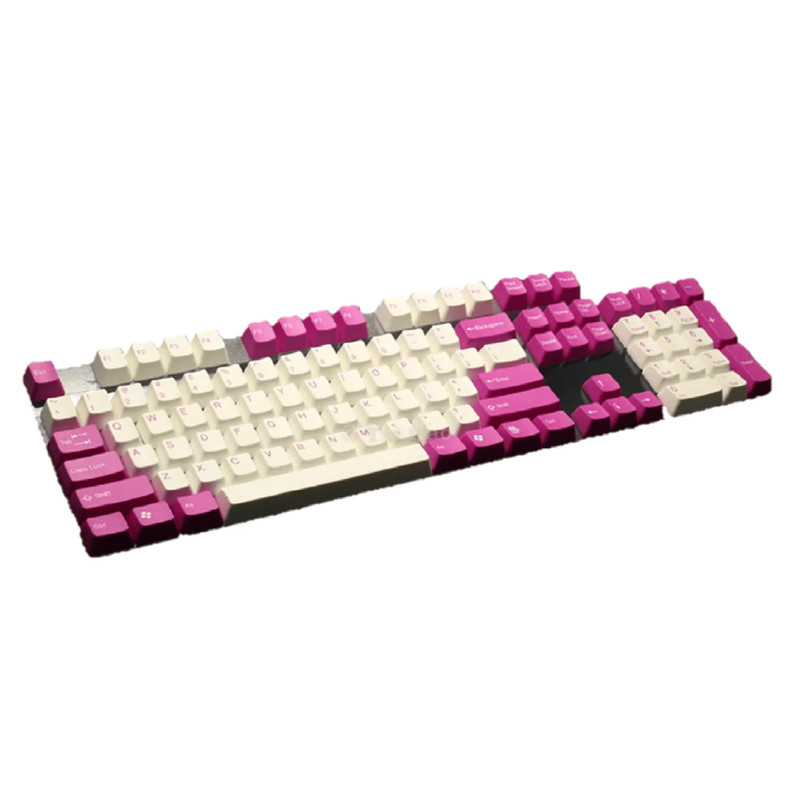 Tai-Hao 104 Keys-Double Shot Keycap + 1 Keys Puller - White/Raspberry - أكسسوار لوحة مفاتيح